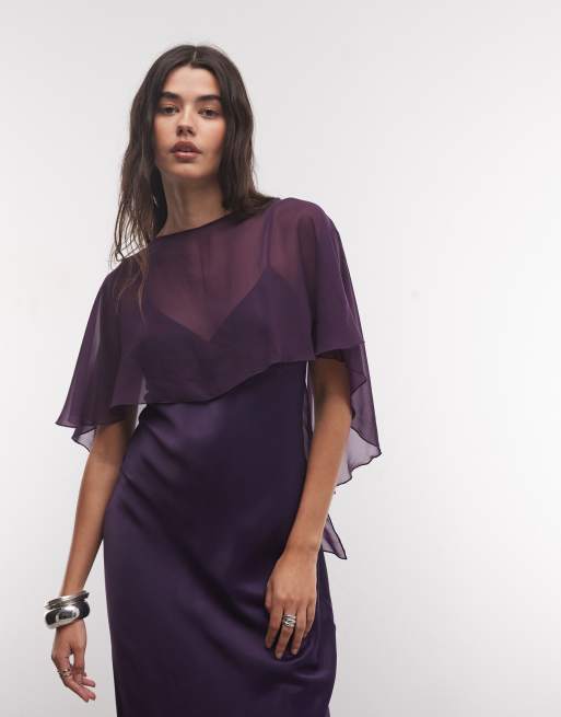 ASOS DESIGN satin cape layer maxi dress in purple, 2 of 4