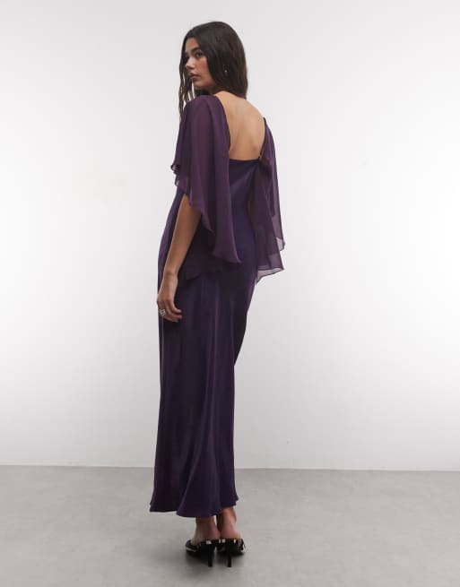ASOS DESIGN satin cape layer maxi dress in purple, 4 of 4
