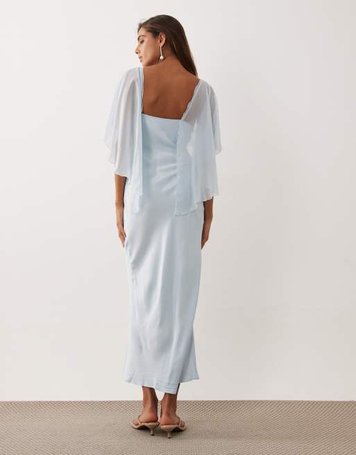 ASOS DESIGN satin cape layer midaxi dress in light blue, 3 of 4