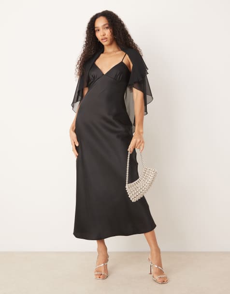 ASOS DESIGN satin cape maxi dress in black - view 1