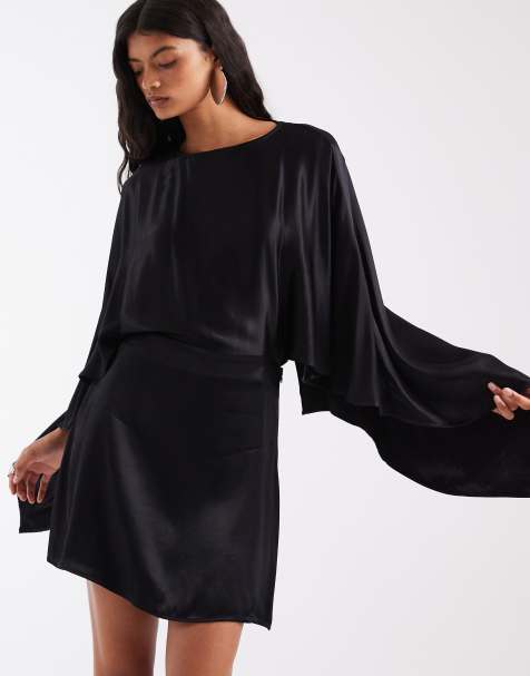 ASOS DESIGN satin cape miniklänning i svart - view 1