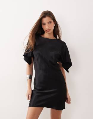 Asos Design Satin Cape Sleeve Maxi Dress In Black