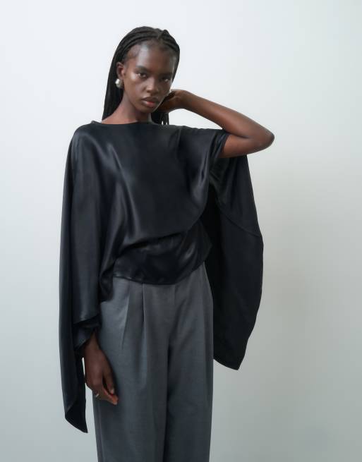 ASOS DESIGN satin cape-top i svart, 4 av 4