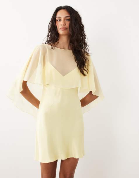 ASOS DESIGN satin chiffon cape layer mini dress in buttermilk - view 1
