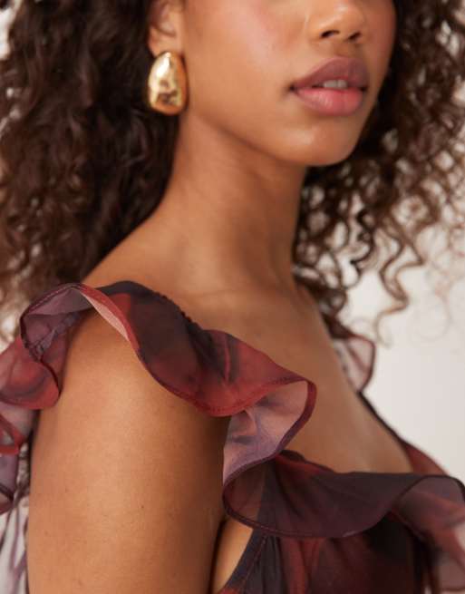 ASOS DESIGN satin chiffon maxi maxi dress in floral, 3 of 4