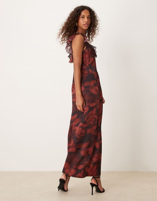 ASOS DESIGN satin chiffon maxi maxi dress in floral, 4 of 4