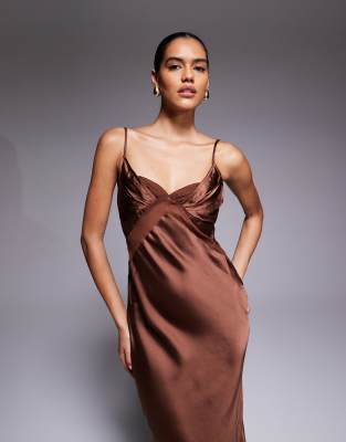 Asos Design Satin Chiffon Mix Bust Paneled Maxi Dress In Multi