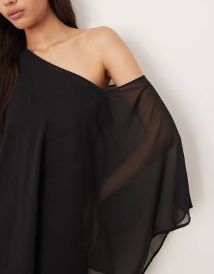 Asos Design Satin Chiffon Mix One Shoulder Mini Dress In Black