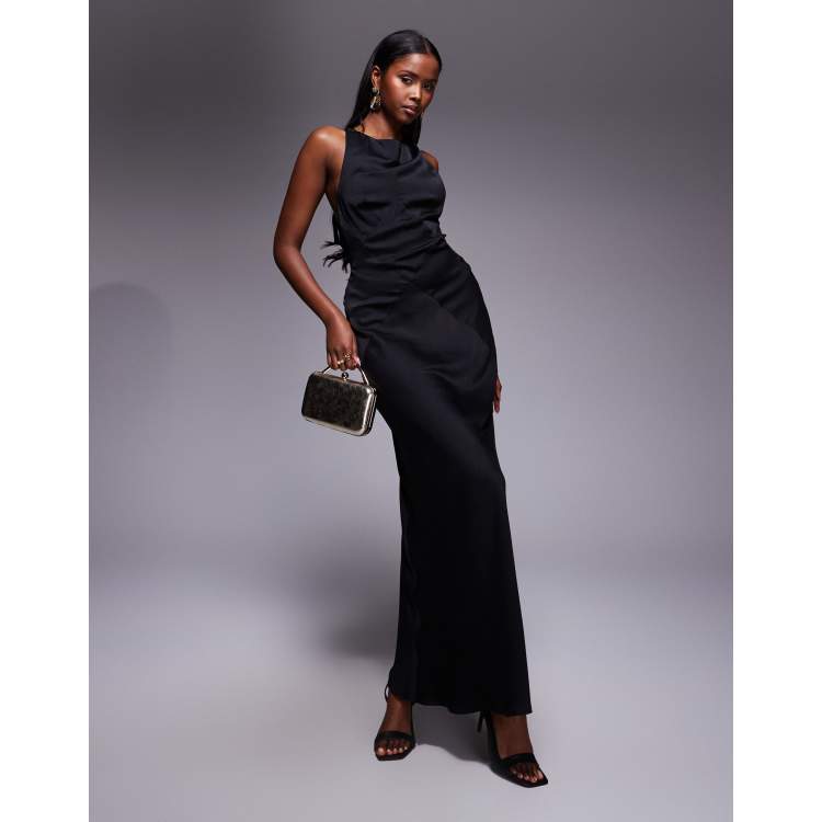 Black Ivana Whistles Ivanna Sequin Dress ASOS Design Satin Chiffon Mix  Paneled Bias Cut Maxi Dress With Wrap Back Detailing In Black