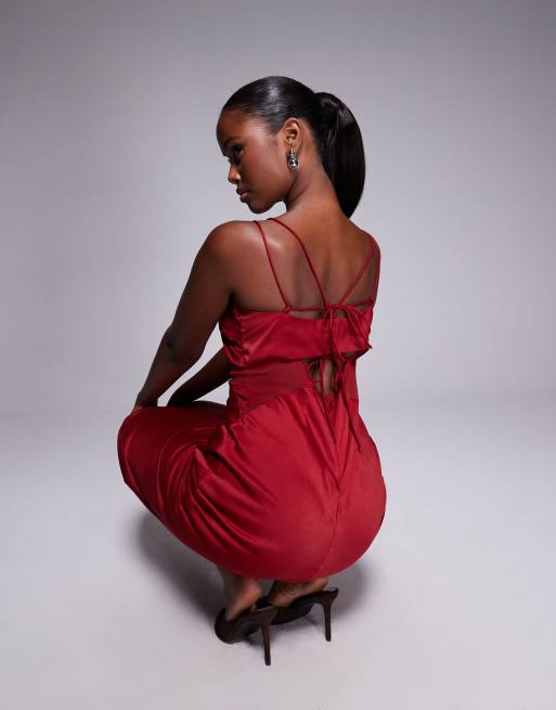 ASOS DESIGN satin/chiffon mix sheer bodice cami maxi dress in cherry red