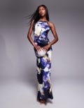 [ASOS DESIGN] ASOS DESIGN satin chiffon mix square high neck maxi dress in black based print-Multi 4 BLACK BASED PRINT