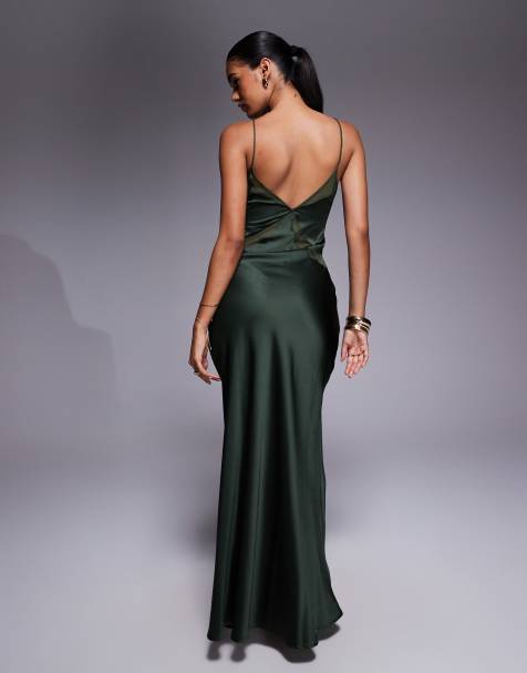 chinese dress ladies Maddie Light Green Floral Print Satin Cowl-Neck Maxi Dress – Club L London main image 1
