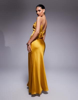 Asos Design Satin Chiffon Mix Square High Neck Maxi Dress