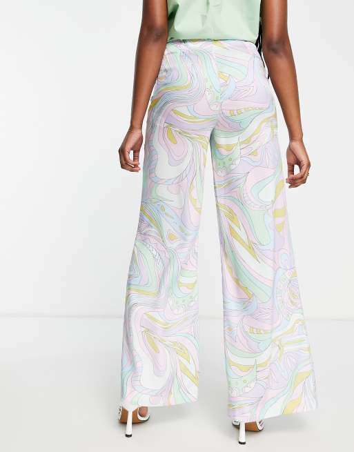 ASOS DESIGN satin clean flare pants in paisley print