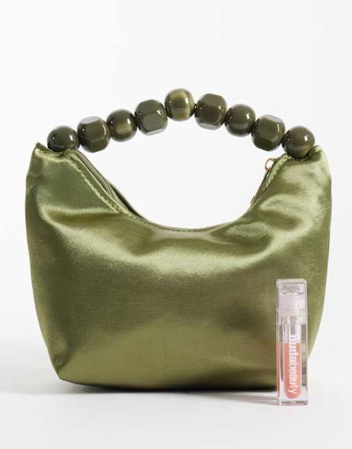ASOS DESIGN Satin-Clutch-Tasche mit Kugelgriff aus Harz in Khaki, 4 von 4