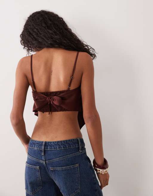 ASOS DESIGN satin co-ord scarf cami in brown, 3 of 4