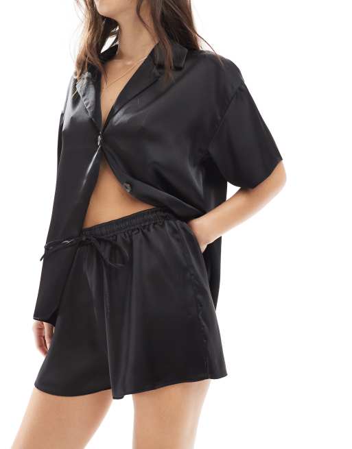 ASOS DESIGN satin co-ord short in black, 2 of 5