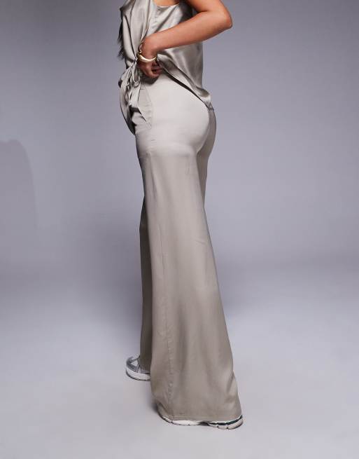 ASOS DESIGN satin co-ord trouser in champagne, 2 of 5