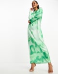 [ASOS DESIGN] ASOS DESIGN satin column maxi dress in green marble print-Multi 8 Marble Print