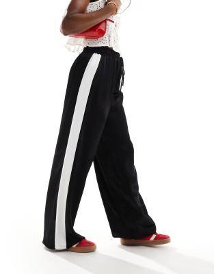 Asos Design Curve Pull On Pants With Contrast Panel In Black In Black