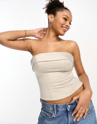 ASOS DESIGN satin corset bandeau in taupe