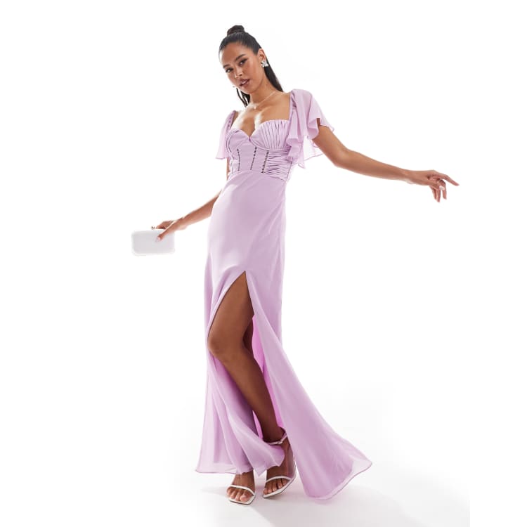 ASOS DESIGN satin corset detail chiffon bias maxi dress with