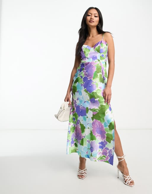 Floral Watercolor Maxi Slip Dress in Violet