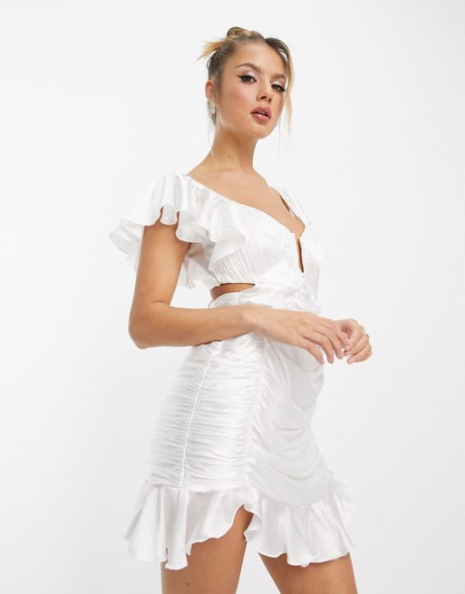 Glamorous off shoulder drop waist corset detail mini dress in