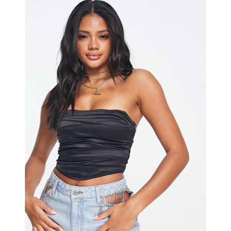 SATIN CORSET STRAPLESS TUBE CROP TOP