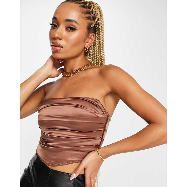 Salg Produktionscenter Råd ASOS DESIGN satin corset top in chocolate | ASOS