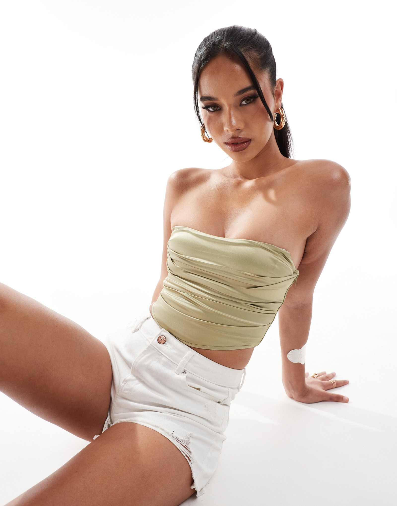 Атласный корсетный топ ASOS DESIGN цвета шалфея