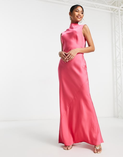 High neck shop satin gown