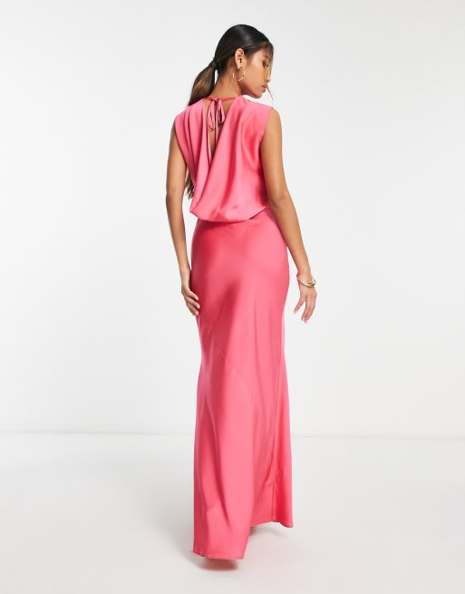 ASOS DESIGN bandeau bias maxi dress with cowl back and tie detail