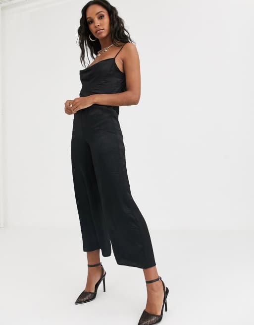 ASOS DESIGN satin cowl neck jumpsuit in black | ASOS