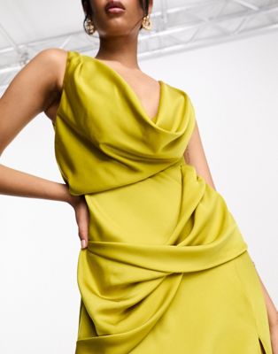 Gold Satin Cowl Neck Maxi Dress, Dresses