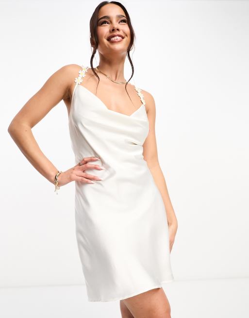 White satin outlet cowl neck dress