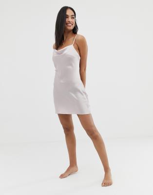 white satin slip dress short