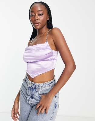 ASOS DESIGN volume sleeve crop top with elastic detail waist in lilac