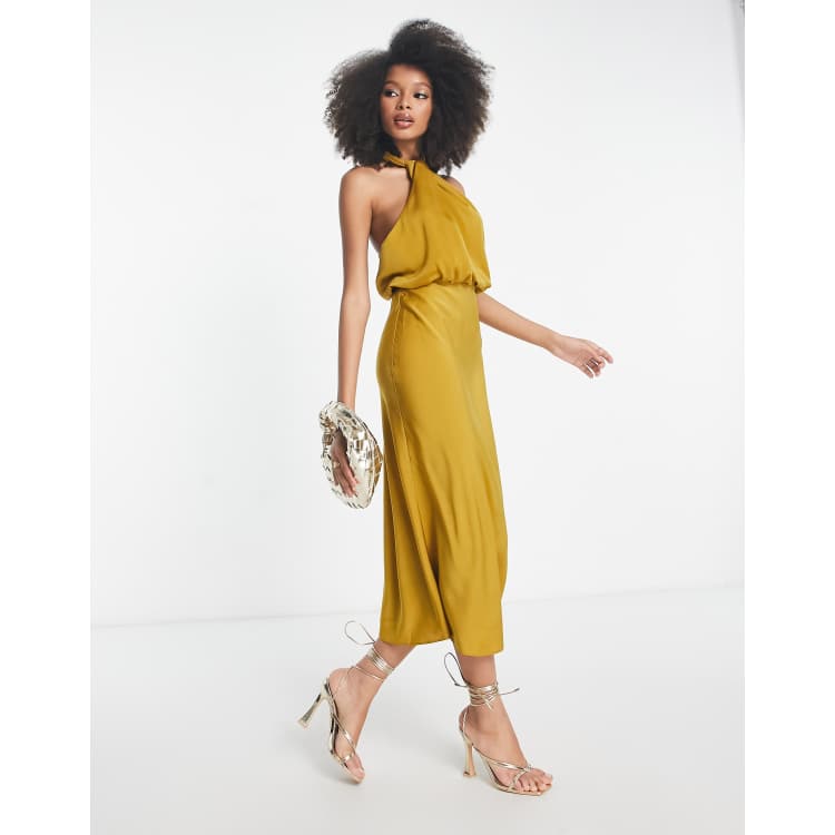 ASOS DESIGN satin one shoulder maxi dress with cut out elastic