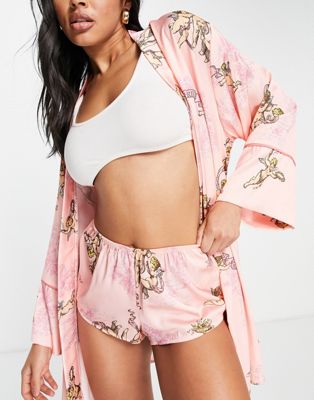 ASOS DESIGN satin cupid print pyjama short in pink - ASOS Price Checker