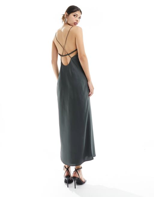 SATIN CAMISOLE DRESS - Charcoal grey