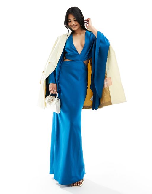 white christmas dresses Mykonos Aquamarine Satin Maxi Dress – Luxe Elegance M / US 6-8 main image 1