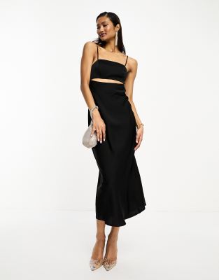 Asos Design Satin Cut Out Midi Dress In Black