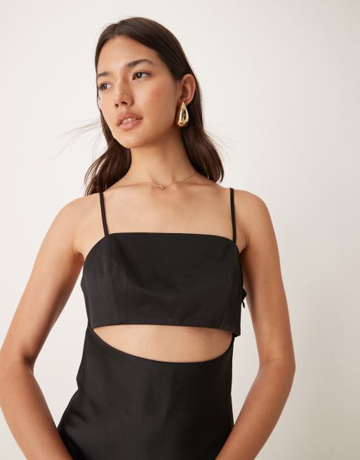 ASOS DESIGN satin cut out midi dress in black | ASOS