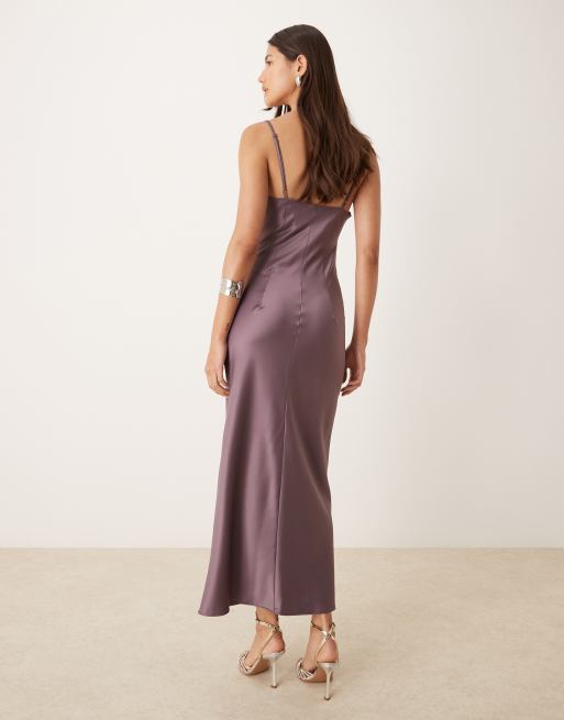 ASOS DESIGN satin cut out midi dress in lilac gray | ASOS