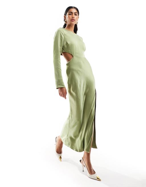 Olive green best sale long sleeve dresses