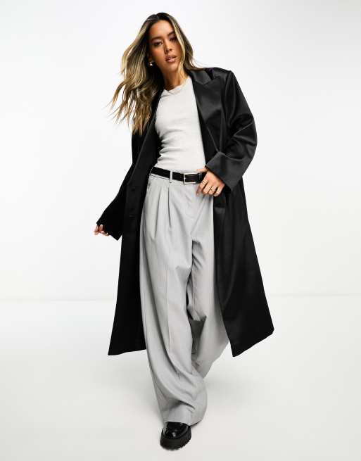 ASOS DESIGN satin dad coat in black ASOS