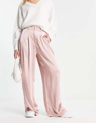Asos Design Satin Dad Pants In Pink In Pink