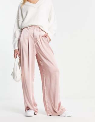 ASOS DESIGN premium jersey twill wide leg pants in stone