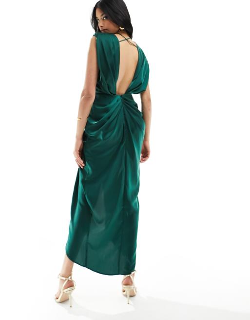 ASOS DESIGN going out deep plunge maxi dress in green